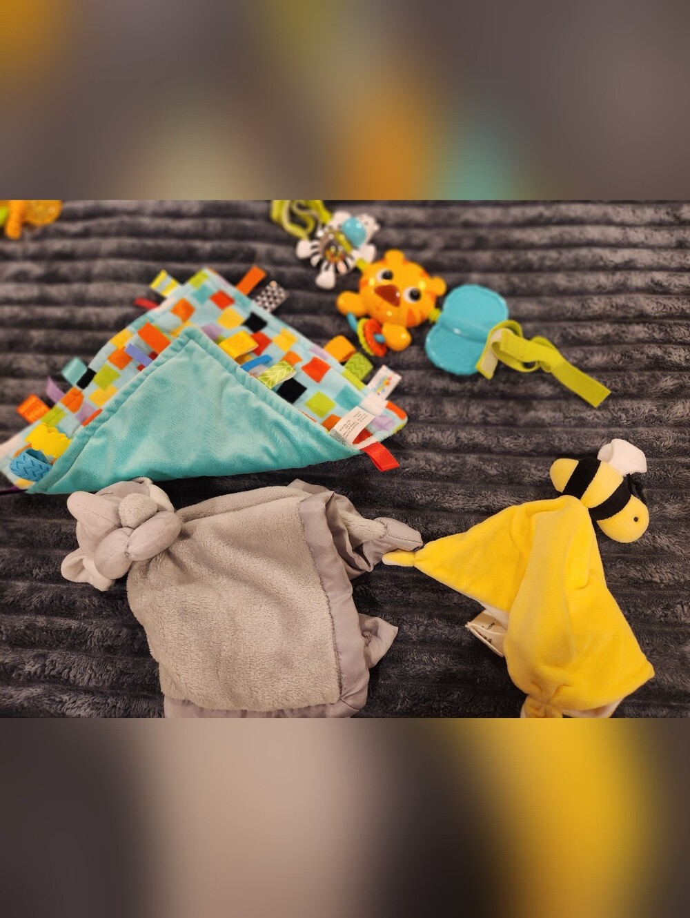 Baby Lovey Bundle with Yellow Bee and Teal Taggy Blanket